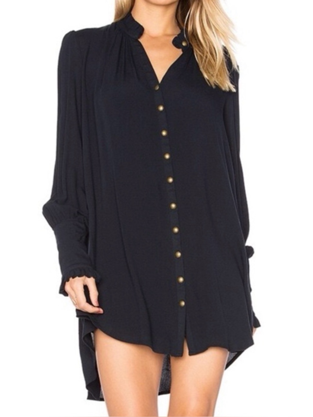 Free People Lieutenant Shirt Dress Navy Blue Size S